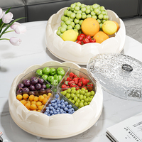 Wanuo Draaibare Fruitschaal Met 6 Compartimenten Van Food-Grade Plastic Fruitschaal Verdeeld Fruitbakje Met Deksel