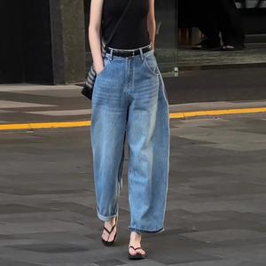 Pantalons à jambes larges taille haute pour femmes, tailles inclusives, 2025 |   Pantalon en jean respirant taille XL avec taille à boutons et devant plat - Product Image 2