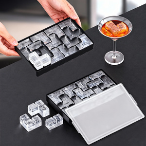 Boîte à glaçons en silicone, forme <span class=keywords><strong>Tetris</strong></span> russe, usage commercial et domestique, avec couvercle, grande taille, qualité alimentaire - Product Image 2