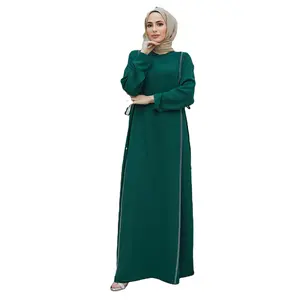 Hot sale islamic clothes fashion women long robes dubai hot diamond patchwork waist dresses muslim abaya dress
