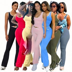 High Quality Wide Leg Flare Pants <strong>U</strong> Back Sports Bra <strong>Two</strong> Piece Yoga Sets - Product Image 4