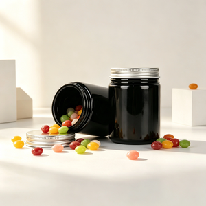 250Ml Black Opaque <b>Glass</b> Bottle Food Grade <b>Container</b> For Candy Gummy And Fish Oil Softgel Packaging - Product Image 2