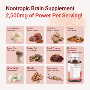 Private Label integratore a base di erbe estratto gommoso complesso Ashwagandha coda di tacchino Cordyceps Chaga Reishi leoni criniera funghi enzima - Product Image 3