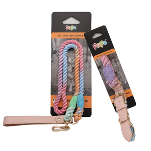 PUPE Personalized Custom Logo Handmade Luxury PU Leather Polyester/Nylon Woven Rope Print <b>Dog</b> <b>Collar</b> & Leash Set Adjustable - Product Image 1