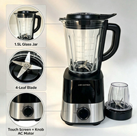 Mixeur Électrique Haute Puissance 1200W avec Gobelet Sport, Bol en Verre 1,5L, 9 Vitesses, Machine à Smoothies et Jus avec Fonction Glace Pilée, 4 Lames en Acier Inoxydable