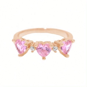 Joyería Personalizada al por Mayor, Anillo de Plata de Ley 925 con Circonita Cúbica de Alta Calidad, Anillo Chapado en Oro de 14K, Anillo con Corazón Rosa para Mujer - Product Image 3