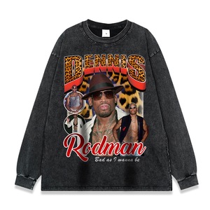 T-shirt da Uomo con Stampa Serie Hip Hop <span class=keywords><strong>Rap</strong></span>, Lavaggio Pesante Effetto Vintage, Manica Lunga, Vestibilità Ampia - Product Image 4