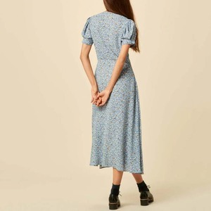 Robe mi-longue pour femmes, vêtements style des années <span class=keywords><strong>1920</strong></span>, tissu imprimé et texturé à rayures avec panneau floral et plissage au couteau, robe mi-longue - Product Image 3