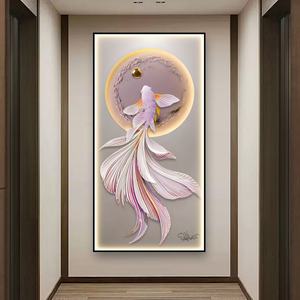 Decoración para el Hogar, Decoración de Entrada, Pintura Moderna de Peces, Arte de Pared para Sala de Estar, Pasillo, Pintura de Porcelana de Cristal con LED - Product Image 6