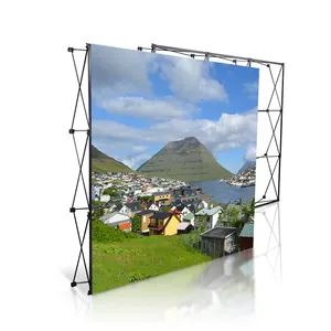 10 ft xách tay Backdrop tùy chỉnh triển lãm vải Backdrop Pop Up Booth Banner đứng hiển thị với biểu tượng tùy chỉnh