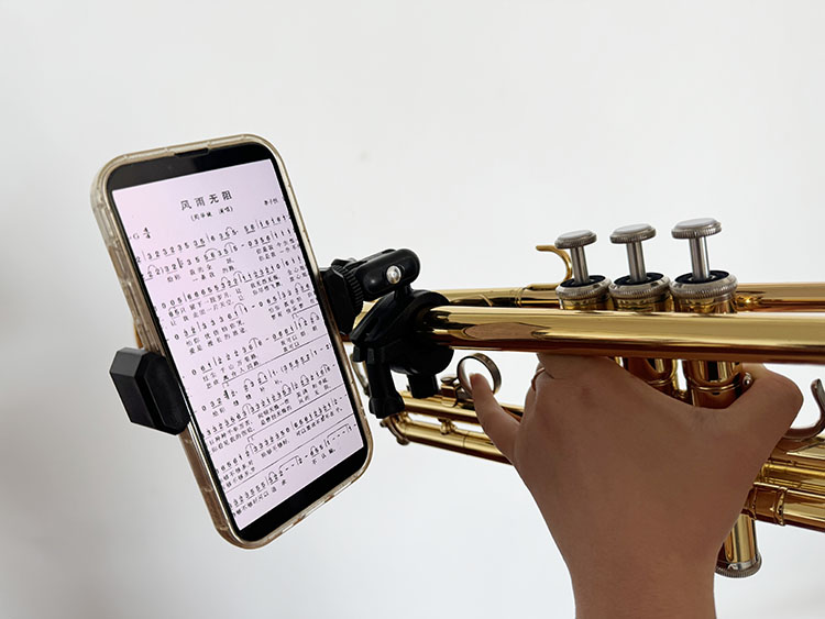 Pince Lyre Réglable 360° Pour Trompette, Cornet, Saxophone - Support Téléphone Et Partitions, Noir