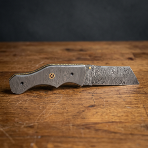 Cuchillo Plegable de Acero de Damasco de Grado Industrial, Hoja de Bolsillo de Espiga Completa, Punta Caída, Borde Recto, OEM Personalizado para Caza y Camping al Aire Libre - Product Image 2