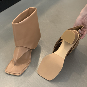 Women's 2026 Thick Heel Short Boots with Square Toe Autumn and Winter Lace-up High Heels Sexy Flip Flops <b>Shoes</b> - Product Image 5