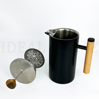 Presse à café double paroi en acier inoxydable 304 de 1L, personnalisable, avec poignée en bois, vente en gros, couleur tendance