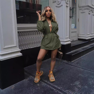 Streetwear Casual da donna <span class=keywords><strong>con</strong></span> coulisse in vita abiti <span class=keywords><strong>con</strong></span> coulisse Sexy <span class=keywords><strong>con</strong></span> <span class=keywords><strong>cerniera</strong></span> anteriore Mini abito Cargo - Product Image 3