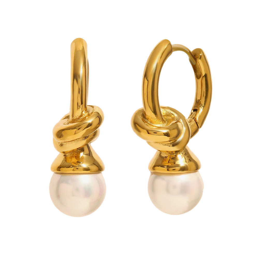 Knotted heart pearl earrings-gold