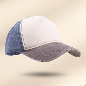Washed Distressed Baseball Cap Color Blocking Cotton Unisex Sunshade Hat - Product Image 2