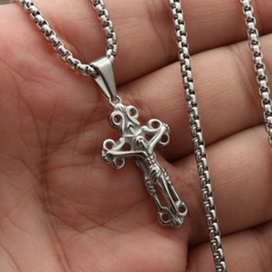 Stainless Steel Cross Pendant With Jesus Figure For Men Punk Style Necklace GF2050 - Product Image 3