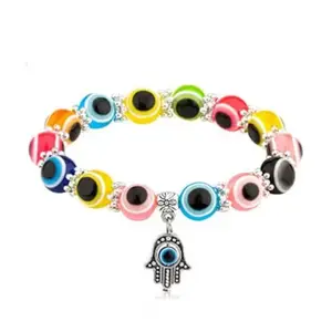 Kids Resin colorful Creative Hand Shape Blue Eye Pendant Bracelet Geometric Turkish Blue Eye Beaded Bracelet for Women