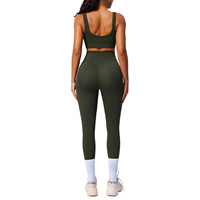 Set Yoga 2 Potong Wanita Pinggang Tinggi, Bernapas, Elastis, Membentuk Tubuh dengan Kantong, Bahan Nylon Spandex, untuk Olahraga Fitness
