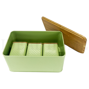 Boîte à pain de style farmhouse pour comptoir de cuisine avec un ensemble de 3 grands récipients de cuisine assortis - Ensemble de contenants pour café, thé et sucre - Product Image 5