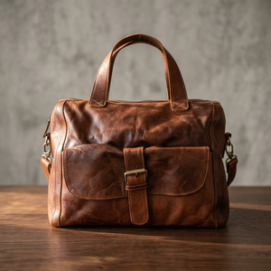 Sac de voyage unisexe de luxe classique en cuir véritable de haute qualité, élégant, avec poignée souple et fermeture éclair intégrée - Product Image 1