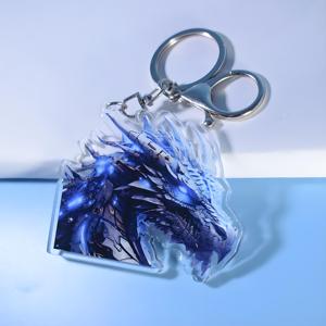 HanXin acrílico encantos llavero personalizado brillo epoxi cristal corte forma Anime pequeño Fesh acrílico llavero con holograma