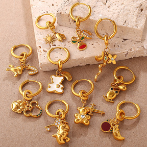 Pendientes Colgantes de Dibujos Animados a la Moda, Chapados en Oro de 18K, Acero Inoxidable, Aleación de Zinc, Pendientes de Mujer con Diseño Irregular - Product Image 2