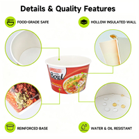 Gobelet en papier à double paroi de qualité supérieure, bol à nouilles jetable, récipient alimentaire pour soupe, biodégradable, logo personnalisé, emballage OEM, vente en gros