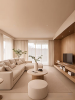 Meuble TV mural minimaliste beige XINGRUO avec étagère ouverte et console multimédia basse, ensemble de meubles de rangement modernes pour salon