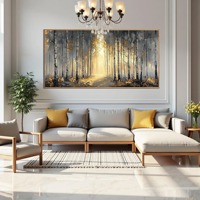 Peinture décorative sur toile dorée, art mural encadré Forêt d'automne, abstrait, texturé 3D, fait main à l'huile, pour décoration de salon