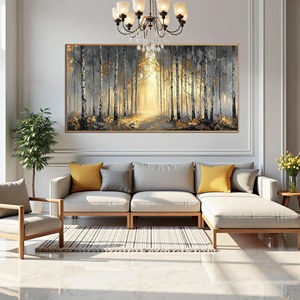 Arte <span class=keywords><strong>de</strong></span> pared enmarcado Bosque Otoñal, pintura decorativa abstracta en 3D con textura hecha a mano, decoración <span class=keywords><strong>de</strong></span> sala <span class=keywords><strong>de</strong></span> estar, lienzo dorado - Product Image 5