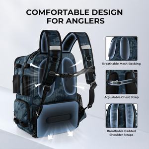 Sac à dos de pêche portable personnalisé avec fermeture à glissière, sac de rangement étanche et porte-cannes - Product Image 6