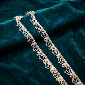 Chevillère en argent sterling 925 avec accents de pierres précieuses colorées et design de chaîne complexe pour femmes, bijoux traditionnels, accessoires de mode - Product Image 3