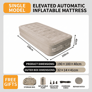 Matelas de camping individuel auto-gonflant de luxe beige, léger et pliable, en PVC, pour glamping et usage hospitalier - Product Image 2