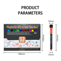Lot de 12 marqueurs magnétiques colorés XJY à pointe fine, encre effaçable à sec, impression laminée, nettoyage facile, pour bureau, école, maison