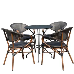 Factory price French bistro rattan table and chairs bamboo dining table set garden french cafe table and chairs set