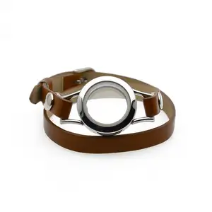 Custom Double Loop Wristband , Personalized Diy Living Memory Locket Bangles Jewelry