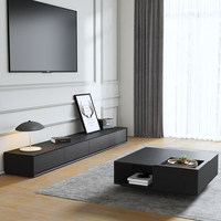 Ensemble meuble TV et table basse autoportant en bois massif, style luxe noir, avec rangement, pour petits salons, modèle 5088