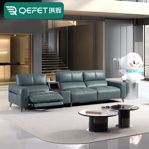 أريكة مضغوطة زاوية حديثة قابلة للتخصيص 3 مقاعد زرقاء مع أثاث جلد حقيقي - Product Image 1