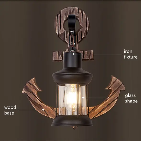 2021 novo design de pirata lâmpada de parede de madeira com e14
