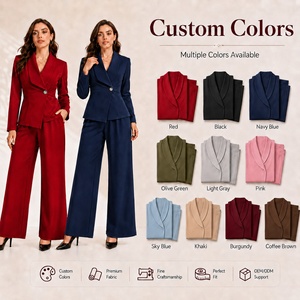 Elegante Conjunto de Traje para Mujer, Blazer Asimétrico de Manga Larga y Pantalones de Pierna Recta, Conjunto de Dos Piezas para Oficina y Negocios - Product Image 3