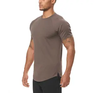 Custom Logo Polyester Korte Mouw Slim Fit Workout Kleding Trainingskleding Mannen Getailleerde Fitness Muscle Gym Shirts