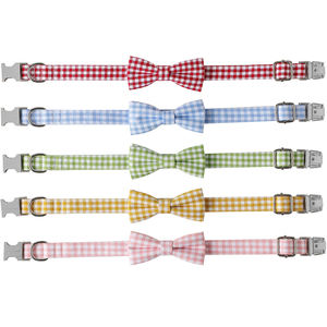 Collar de perro a cuadros de estilo único de Tanpopo con pajarita, regalo para mascotas, ajustable, suave, macarrón Color, lazo, tela estampada, Collar de cuello de perro - Product Image 6