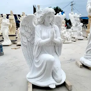 New Arrival Hand Carved Big Wings Marble Angel Statue High Quality Angel Marble Statues