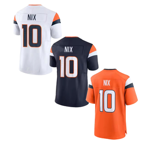 Grosir 2024 kualitas tinggi Bo Nix Jersey sepak bola Amerika 10 # putih-oranye-biru laut lengan pendek penata bersirkulasi - Product Image 1