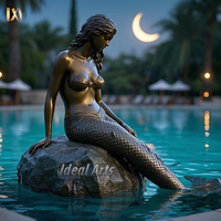 Statue de sirène en bronze grandeur nature réaliste pour la décoration de piscine extérieure