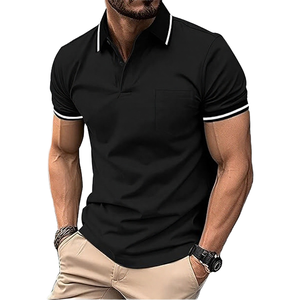 Camiseta Deportiva Casual de Manga Corta para Hombre, Ecológica, Clásica, con Cuello en Contraste y Bolsillo, 100% Poliéster, Color Sólido - Product Image 1