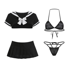 Set di 4 Pezzi Puro e Adorabile: Top Corto da Studentessa e Minigonna Plissettata con Reggiseno, Costume <span class=keywords><strong>Sexy</strong></span> da Studentessa per Cosplay GR1376 - Product Image 3