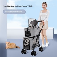 Poussette pour animaux de compagnie Surepawzy à double couche détachable à 4 roues, multifonctionnelle, légère, pliable, portable, chariot à main pour chiens et chats